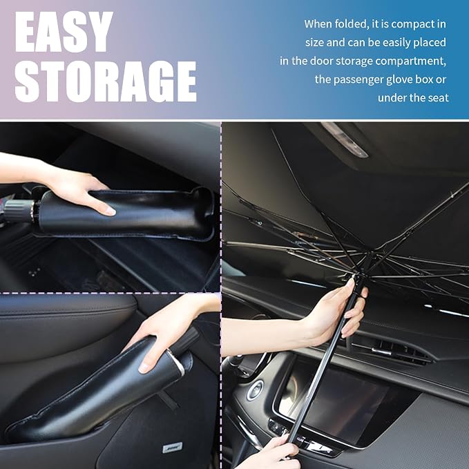 Car Windshield Sun Shade,Foldable Sun Shade for Car Windshield for Blocking Sunlight,Titanium Silver Windshields Umbrella Suns Shades for Cars with Storage Pouch - Image 5
