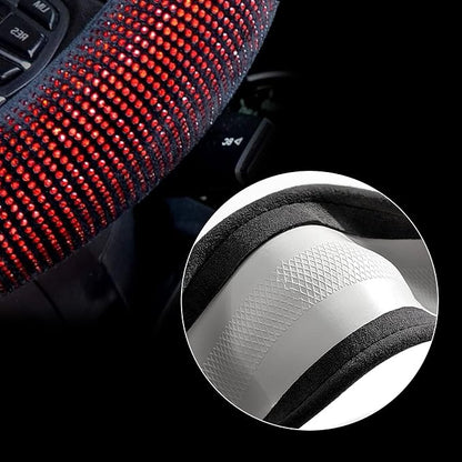 Steering Wheel Cover for Women Bling Bling Crystal Diamond | Sparkling Car SUV Wheel Protector Universal Fit 15 Inch (Black with Red Diamond,Standard Size(14" 1/2-15" 1/4)) - Image 4