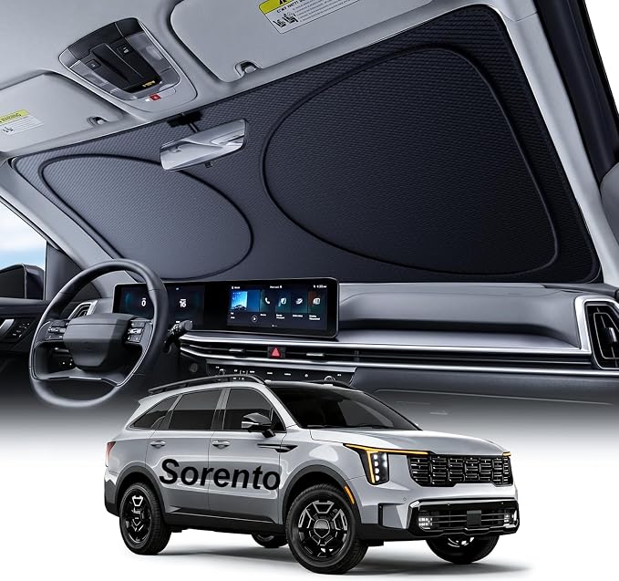 2026 Upgraded Windshield Sun Shade for Kia Sorento [Precision Custom Fit, Superior UV & Heat Block] Cooling Tech Fabric, Durable Foldable with Storage Bag, Fits 2003-2009, 2011-2025 by Unknown