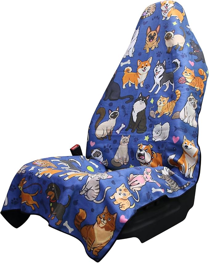 Premium Car Seat Cover Towel, Microfiber Car Seat Towel Cover, Quick-Dry Gym Running Yoga Beach Towel for Car Seat, Fits Most Front Bucket Seats for Cars, SUVs, Vans & Trucks (Pet Pals Blue) by SeatendroSeatCovers