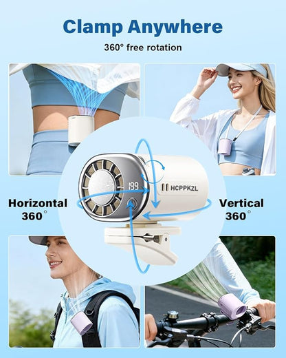 2026 Car Clip on Air Conditioner Fan with LED Display Portable Mini Cooling System 360° Rotation Adjustable 200 Speeds Rechargeable Handheld Gadget 16℃ Semi Wide Clamp for Vehicle Shirt Waist(Purple) - Image 6