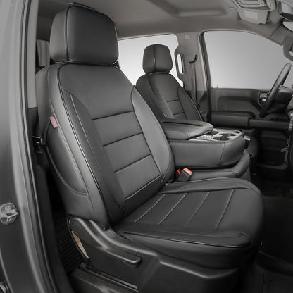 Custom Fit Seat Covers Full Set for Chevy Silverado/GMC Sierra 1500 (2019-2026) and 2500HD/3500HD (2020-2026)-CrewCab,No Rear Seat Storage,Fully Covered Waterproof Leather Truck Seat Protector(Black) by Coverdream