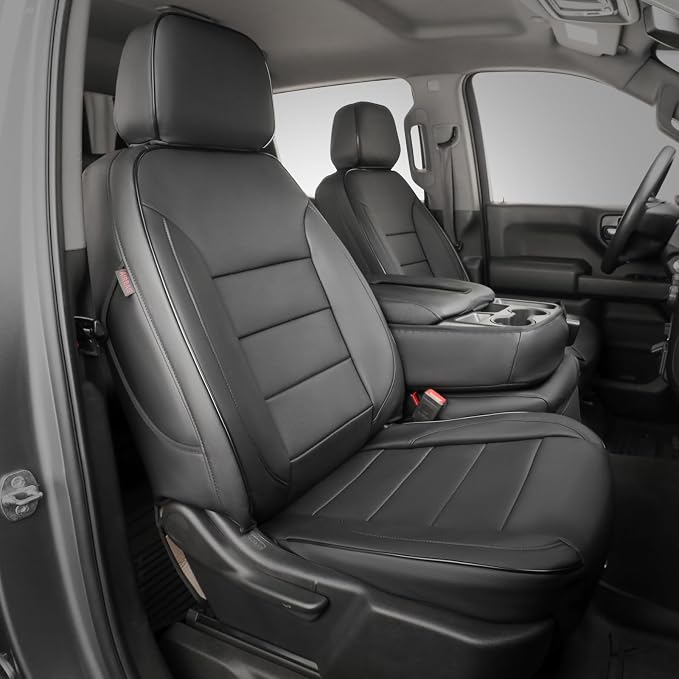 Silverado Seat Covers for 2014-2018 Silverado/Sierra 1500/HD 2500/3500 RegularCab(2-Door),3 Seats,Fully Covered,Waterproof Truck Leather Seat Protector(Full Set,Black) by Coverdream