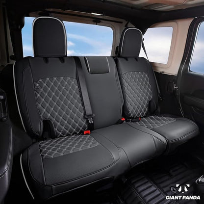 GIANT PANDA Wrangler JL Seat Covers Custom Fit for Jeep Wrangler,Premium Waterproof Faux Leather, 2018 2019 2020 2021 2022 2023 2024 2025 2026 JL 4 Door Without Rear Cup Holder Full Set (Black&Gray) - Image 3