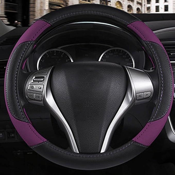 Leather Car Steering Wheel Cover, Universal Fit for Most Cars, Purple | Microfiber Leather,Non-Slip Breathable Auto Steering Wheel Protector - Image 6