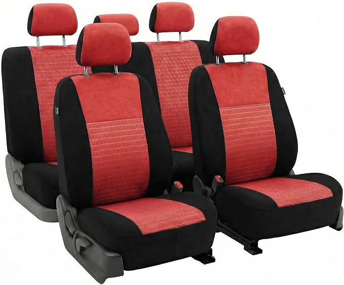 FH Group Car Seat Covers Trendy Elegance Red Full Set Automotive Seat Covers, Airbag and Split Rear Combo Non-Slip Dash Grip Pad Universal Fit Interior Accessories Cars Trucks SUV Car Accessories by FHGroup