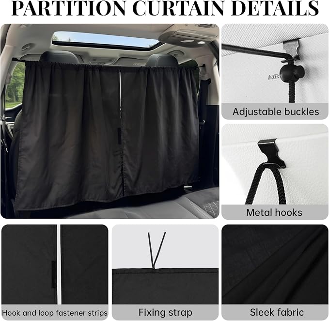 4 Car Window Shades & 1 Privacy Partition Curtain, Magnetic, Block Light | UV Protection, Keeps Cooler, Universal Size, Protect Privacy, Heat Insulation, Adjustable Privacy Curtain for Car SUV Truck - Image 4