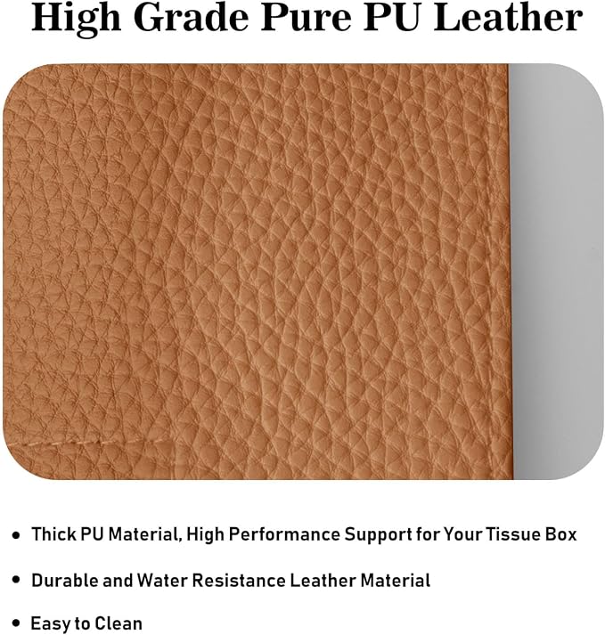 Tissue Box Cover Holder Square Tissue Cube Cover PU Leather Tissue Organizer with Bottom Belt for Bathroom, Tabletop, Car, Night Stands, Office, Home, Kitchen (1, Brown) - Image 6
