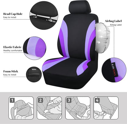 CAR PASS Line Rider Sporty Front Seat Covers,Purple Car Seat Covers Two Front Seats Only for Cute Women Girl, Airbag Compatible,Universal Fit Sedans,Cars,Vans,SUV,Truck(Black and Purple) - Image 3