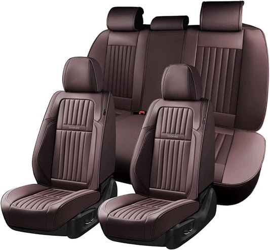 Coverado Car Seat Covers Full Set, Seat Covers for Cars, Car Seat Cover, Car Seat Protector, Leather Car Seat Cushion, Waterproof Car Seat Covers Front Seats and Back Fit for Most Cars(Coffee) by COVERADOAUTO
