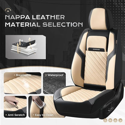 Coverado Car Seat Covers Full Set 5 Pieces, Luxury Nappa Leather Seat Covers Universal Fit Waterproof Non-Slip Breathable Front & Back Automotive Seat Protectors for Cars, SUVs, Trucks - Image 3