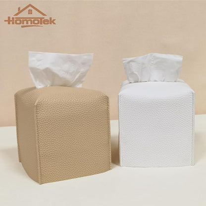 HOMOTEK 2 Pack Tissue Box Cover, Square PU Leather Tissue Holder, Decorative Facial Tissue Cube Paper Organizer Dispenser for Bathroom, Night Stands, Desk, Car 5X5X5'' - White, Pebble Grain - Image 5