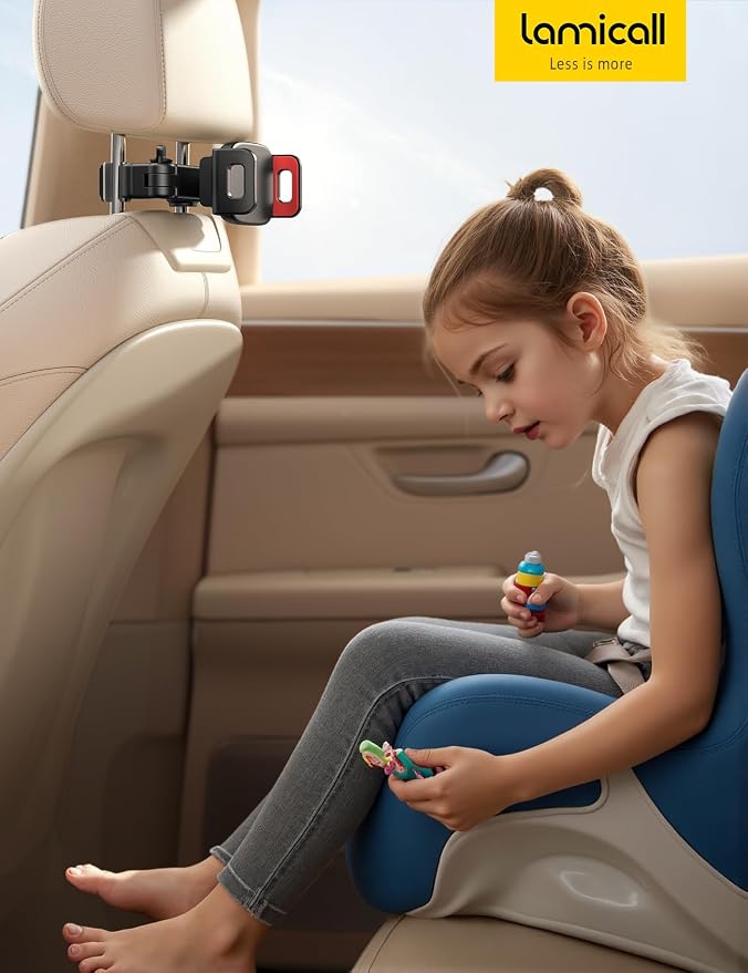 Lamicall Car Headrest Tablet Holder - 3 in 1 Extension Arm Tablet Car Mount | Road Trip Essentials for Kids, for 4.7-11" Devices, for iPad Pro Air Mini, Galaxy, Fire HD, Red - Image 7