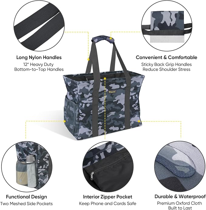 BALEINE Extra Large Utility Tote Bag with Reinforced Wire Frame, Reusable Grocery Bag for Shopping, Picnic (Grey Camouflage, 16.5''x14''x10'') - Image 4