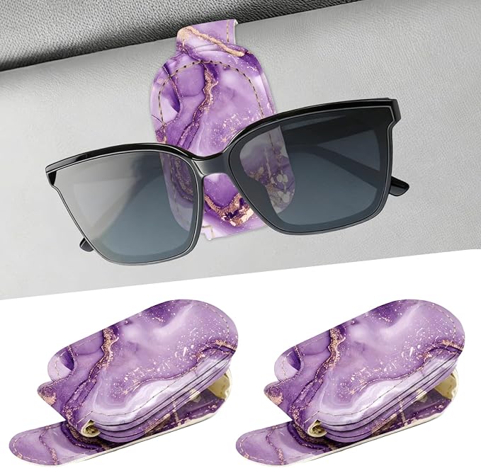 Sunglasses Holder for Car Visor - 2 Packs Purple Magnetic Leather Sunglasses Clip for Car Visor Sunglass Holder Ticket Card Hanger Clips Auto Interior Accessories for Women Men SUV Truck by Unknown