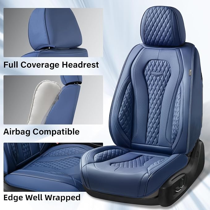 Coverado Seat Covers, Blue Car Seat Covers Full Set, Auto Seat Cover, Car Seat Covers Front Seats Back Seat Cover, Waterproof Car Seat Cushion, Driver Seat Protector Universal Fit Most Cars - Image 5