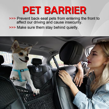 Car Organizer Between Front Seats, Purse Holder, Dog Barrier, Mesh Net Bag | AMEIQ Car Accessories, 3 Layers Net 2 Pockets Storage Bag, Purse Handbag Holder, Backseat Kid Pet Barrier, Black, Patented - Image 3