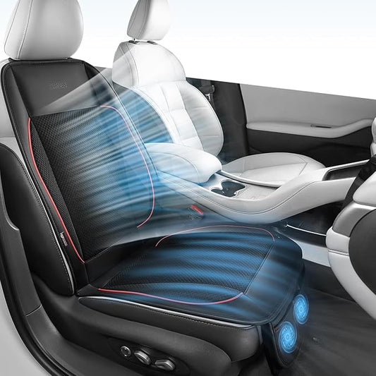 Coverado Cooling Car Seat Cushion with Dual Turbo Fans, Ventilated Seat Cover with 3-Speed Adjustable Airflow, Breathable Gray Universal Seat Pad for Cars, SUVs, Trucks and Vans，Red Line by COVERADOAUTO