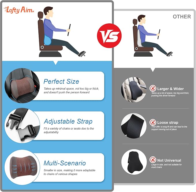 Lofty Aim Lumbar Support Pillow for Car, Car Seat Back Support for Driving | Memory Foam Car Lumbar Support for Driving, Car Back Cushion, Adjustable Straps, Lower Back Pillow, Breathable 4D Mesh, Brown - Image 9