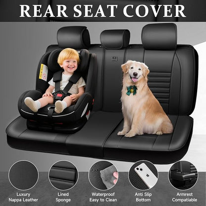 CAR PASS Back Seat Covers, Nappa Leather Rear Seat Bench Cushion Lined Sponge Waterproof Breathable PU Split Back Row Protector Universal Fit for Car Vehicle Sedan SUV Pickup Truck, Back Rear Seats - Image 4
