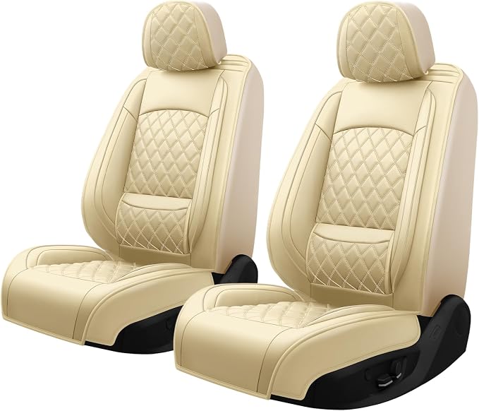 Fit Canyon Car Seat Covers for GMC Canyon 2015-2025 2026 - Luxury Leather, Anti-Slip, All-Weather, Waterproof & Breathable, Airbag Compatible, 2 Front Seats Only (Beige) - Image 9