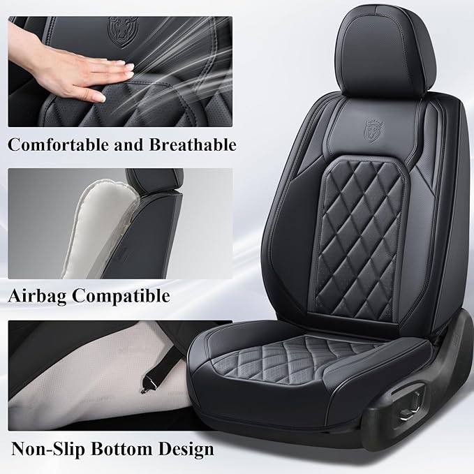 Coverado Car Seat Covers Full Set, Front and Back Seat Covers for Cars, Luxury Faux Leather Waterproof Seat Covers, Black Car Seat Covers, Car Seat Protector Accessories Universal Fit Most Vehicles - Image 4
