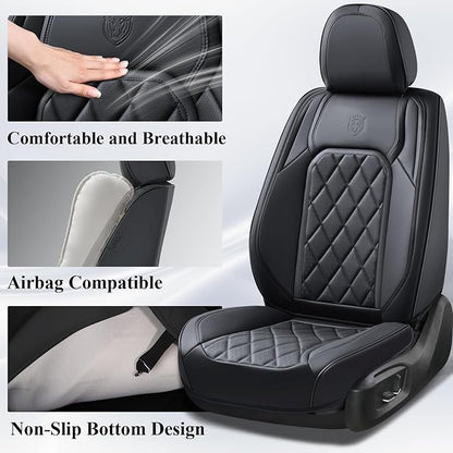 Coverado Car Seat Covers Full Set, Front and Back Seat Covers for Cars, Luxury Faux Leather Waterproof Seat Covers, Black Car Seat Covers, Car Seat Protector Accessories Universal Fit Most Vehicles - Image 4