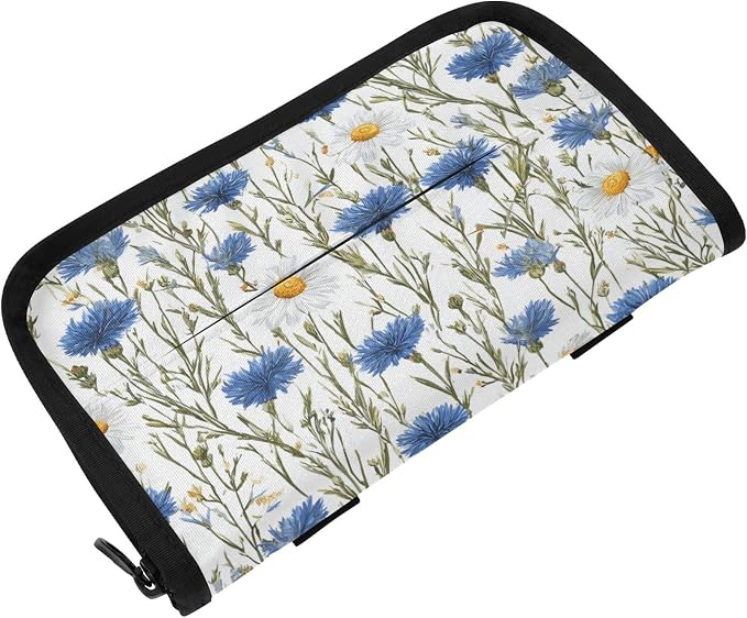 Car Tissue Holder Car Napkin Holder Tissue Box Dispenser Storage Case Sun Visor Mask Holder with Adjustable Straps Reusable Refillable Blue and White Daisy03 by Unknown
