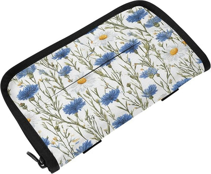 Car Tissue Holder Car Napkin Holder Tissue Box Dispenser Storage Case Sun Visor Mask Holder with Adjustable Straps Reusable Refillable Blue and White Daisy03 by Unknown