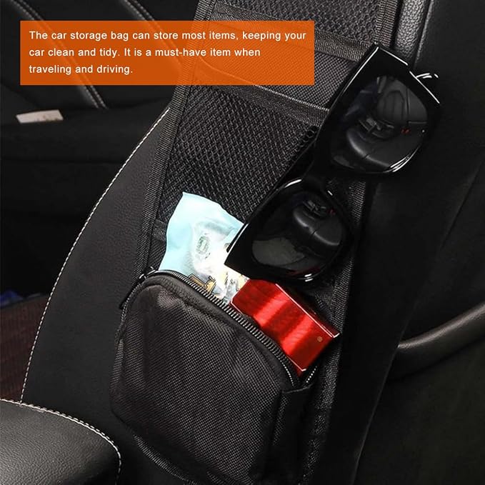 Car Seat Side Organizer, Front Seat Storage Hanging Bag Mesh Pocket Stuff Holder, Multi-Pocket Vehicle Storage Net Organizer for Drink Glasses Phone Wallet, Car Accessories - Image 6