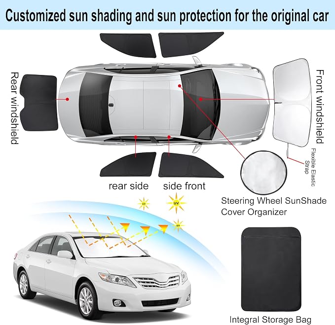 TINGLU Window Shades for Toyota Camry 2007-2011 Accessories Car Side Full Windows Windshield Sun Shade Sun UV Rays & Privacy Protection for Camping,Napping,Relaxing 6PCS - Image 3