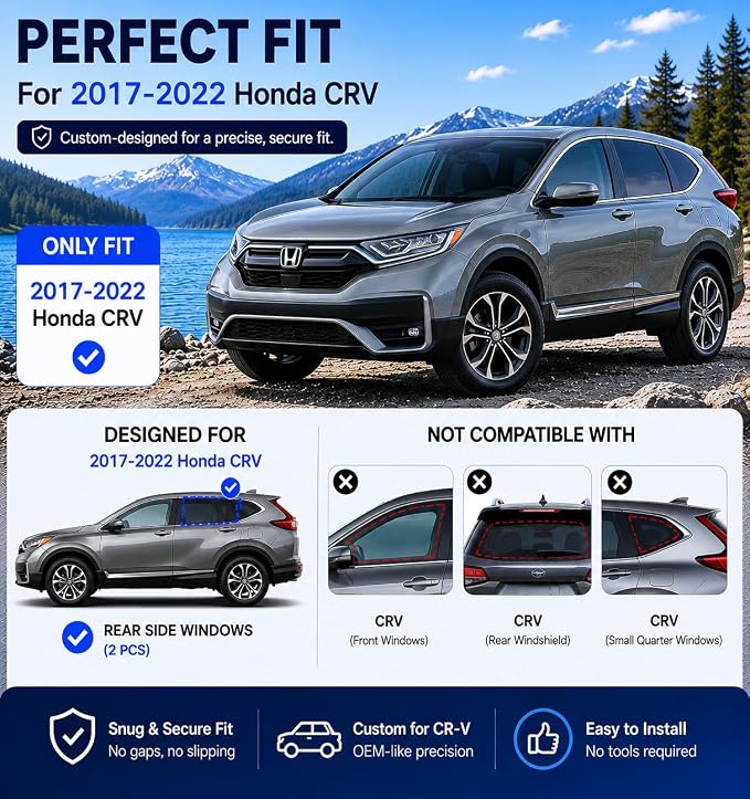Car Window Shades for 2017-2022 Honda CRV Rear Side Window Mesh Sun Shade | Rear Side Window Sunshade, Breathable Privacy Window Covers, UV Protection & Heat Insulation, for Baby Camping Napping, 2PCS - Image 5