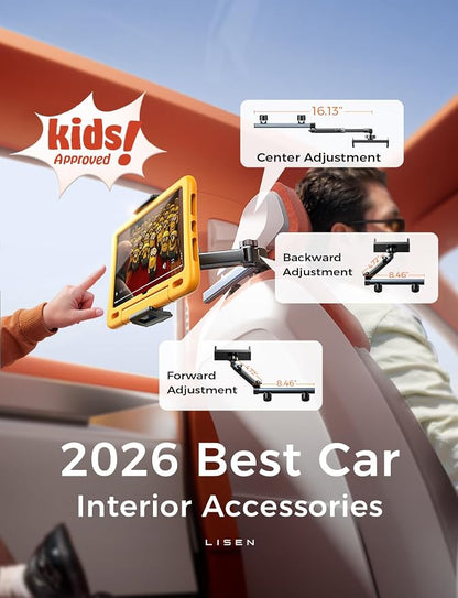 LISEN iPad Holder for Car Tablet Mount, Road Trip Essentials Kids Back Seat | Car Accessories for Women Interior Kit Organizer Back Seat, Toddler Travel Essential for Car Trip, iPad Car Mount Headrest - Image 6