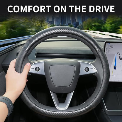 Uxcer Carbon Fiber Leather Steering Wheel Cover for Tesla Model 3/Y 2016-2025 2026 Juniper/Highland, Non-Slip Breathable Steering Wheel Protector for Tesla Model 3/Y Accessories 2026 - Image 4