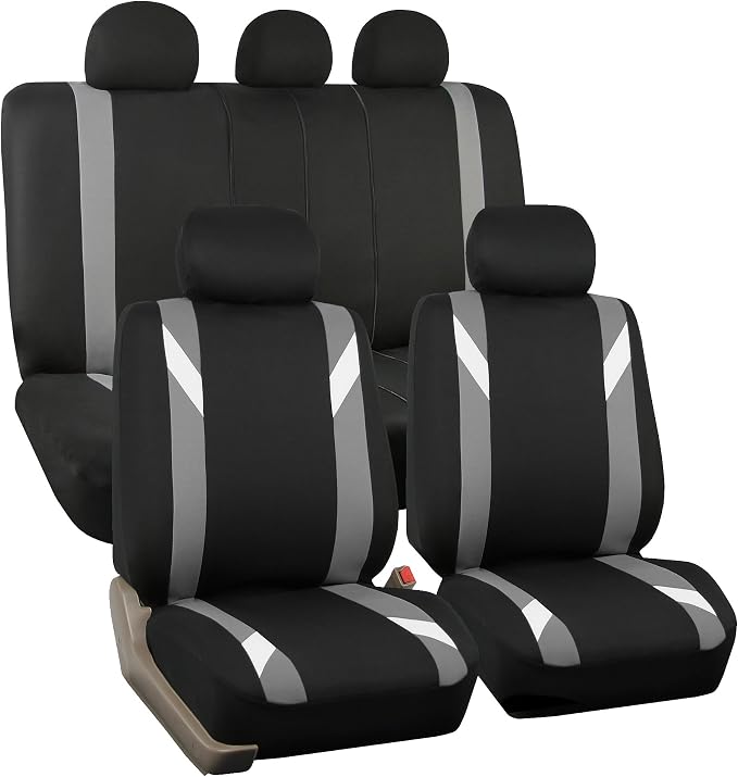 FH Group Premium Modernistic Flat Cloth Car Seat Covers – Universal Fit, Washable Seat Covers for SUV Sedan Van, Gray, Full Set by FHGroup