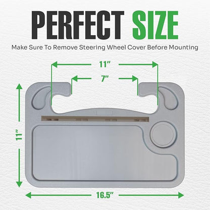 lebogner Steering Wheel Tray, Car Food Trays for Eating with Tablet Slot, Multipurpose Double-Sided Hook On Travel Auto Steering Wheel Desk Table for Laptop & Notebook with Cup Holder, Grey - Image 7