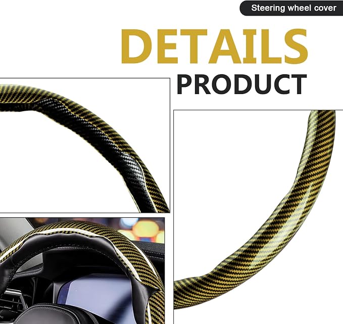 3pcs Universal Carbon Fiber Steering Wheel Cover - Anti-Slip & Segmented Design, Universal 99% Durable Steering Wheel Protector for Men and Women, Car Interior Accessory (Yellow) - Image 3