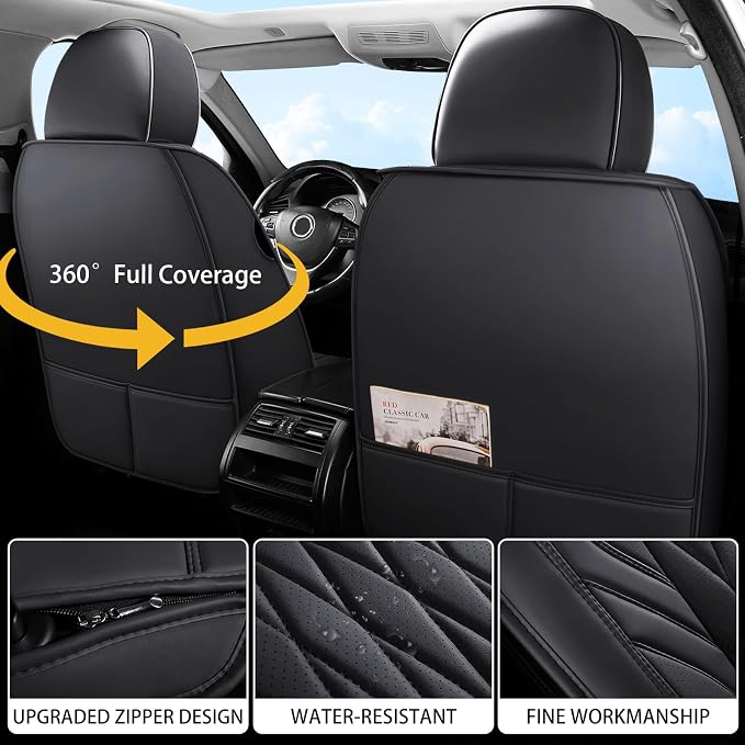 WELLDO Nappa Faux Leather Car Seat Covers Full Set, Black | Waterproof, Non-Slip Seat Protector, 0.28in Thickened Cushion, Airbag Compatible, Universal for Cars SUV Truck Pickup - Image 5