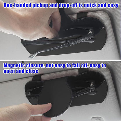 Ohleats Sunglasses Holder for Car Visor, Magnetic Leather Automotive Glasses Case, Vehicle Sun Visor Eyeglasses Holder Protective Storage Box, Universal Interior Car Accessories (Black) - Image 4