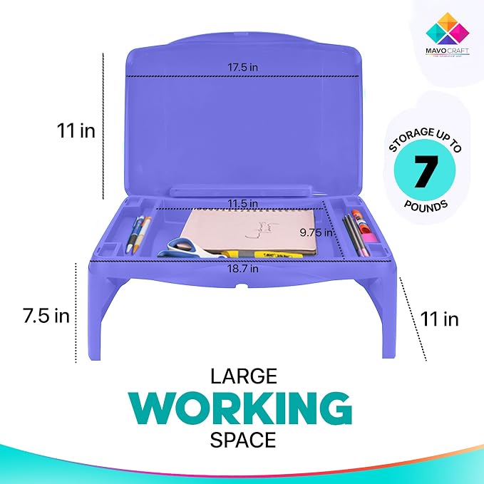 MAVOCRAFT Foldable Kids Lap Tray with Storage - Portable Lap Desk Kids & Adults - Kids Lap Desk for Breakfast in Bed, Serving Tray, Car Desk & Gaming (Purple) - Image 2