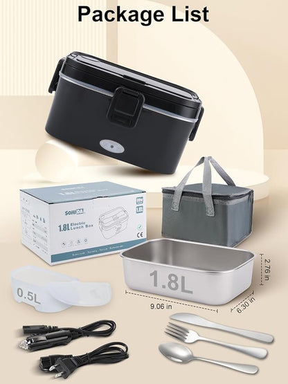 1.8L Heated Lunch Box for Men, Portable Food Warmer for Car/Truck/Office | Sohida 80W Electric Lunch Box for Adults: Leak-Proof and Dishwasher-Safe, 12V/24V/110V Lonchera Eléctrica Portátil for Worker - Image 7