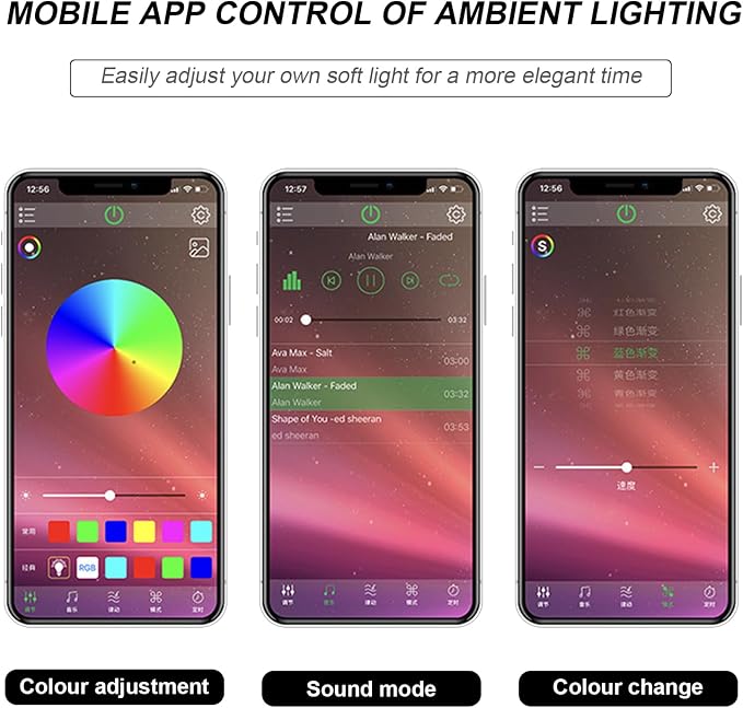 Interior Car LED Strip Lights with APP Control, 3 in 1 RGB Ambient Lighting Kit with 197 inches Fiber Optic, 16 Million Colors Music Sync LED Vehicle Cigarette Lighter Neon Strip - Image 4