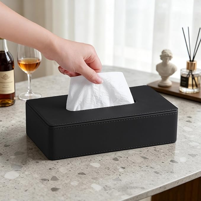 Rectangle Tissue Box Cover with Magnetic Closure, Inner Height 2.2" | 2 Different Sizes, PU Leather Tissue Box Cover, Decorative Rectangular Tissue Holder for Bathroom Nightstand Car Office - Image 3