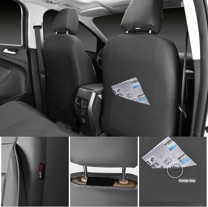 CAR PASS Leather Seat Covers Full Set Universal Water Resistant 3D Foam Back Support, Luxury Comfort Automotive 5 Seat Covers All Season Fit for SUV,Sedan,Van, Airbag Compatible Elegance (Gray) - Image 5
