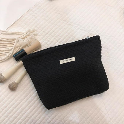 RSRSLEII Woven Travel Makeup Bag, Cute Travel Toiletry Bag(09Black Weaving) | Aesthetic Portable Cosmetic Bag with Canvas Lining, Coquette Makeup Pouch, Skincare Bag Car Storage Bag for Women and Girls - Image 5