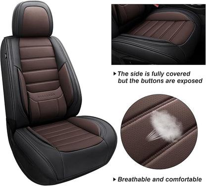 MINGBRON Car Seat Covers Full Set, Brown Car Seat Cover Lumbar Support, Car Seat Protector Waterproof, Nappa Leather Car Seat Cushion, Front Seats and Back Fit for Most Cars - Image 5