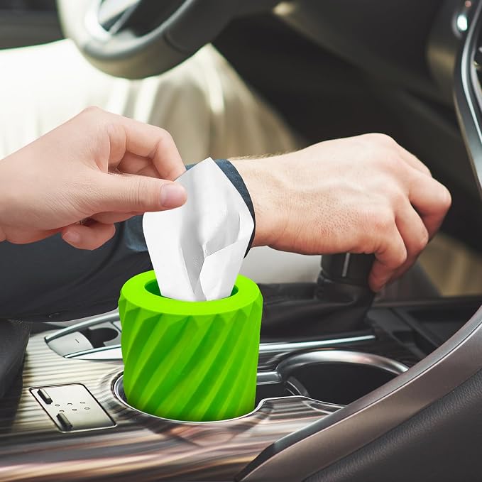 Car Tissue Holder, Refillable Round Cylinder with 3 Tissue Packs, Universal Fit for Vehicle Cup Holder, Home & Office, Car Accessories Interior (Green) - Image 4