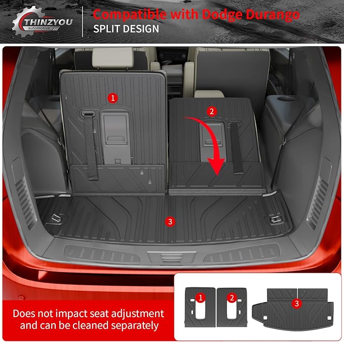 Floor Mats for 2016-2025 2026 Dodge Durango 6 Seats | Trunk Mat Cargo Mat TPE All Weather Back Seat Protector Trunk Liner 2024 Durango Accessories - Image 7