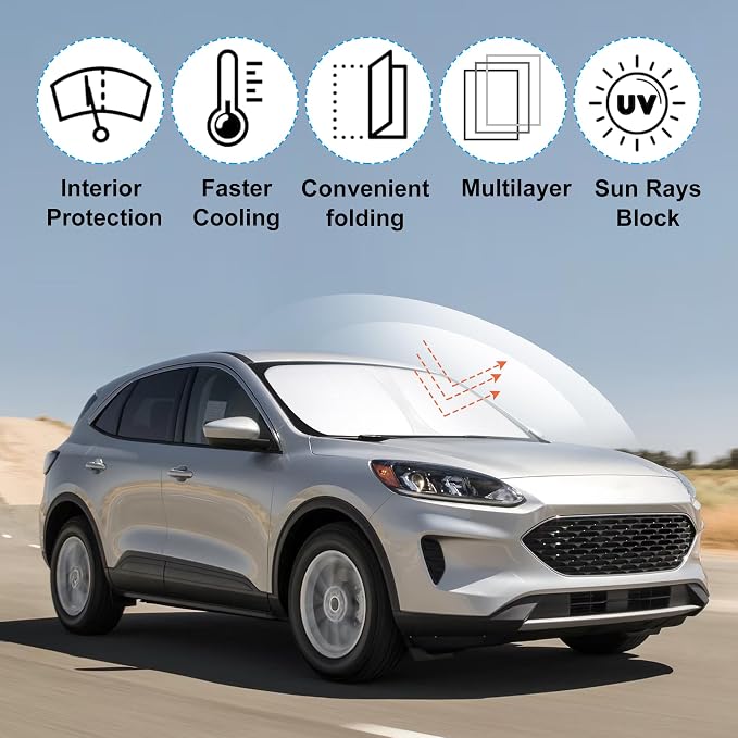 Front Windshield Sun Shade Foldable Car Front Window Sun Shade Windshield Shade Custom Fit for 2020-2026 Ford Escape Block UV Rays Car Accessories Heat Keep Cooler - Image 3