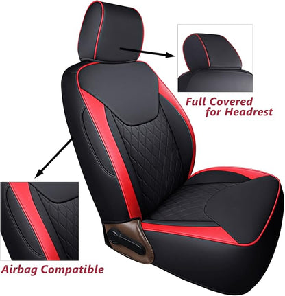 Coverado Seat Covers for Jeep Wrangler JK JL, Leather Red Seat Covers for Truck Automotive Seat Covers Custom Fit for 2007-2026 Jeep Wrangler 2-Door/4-Door（Front） - Image 5